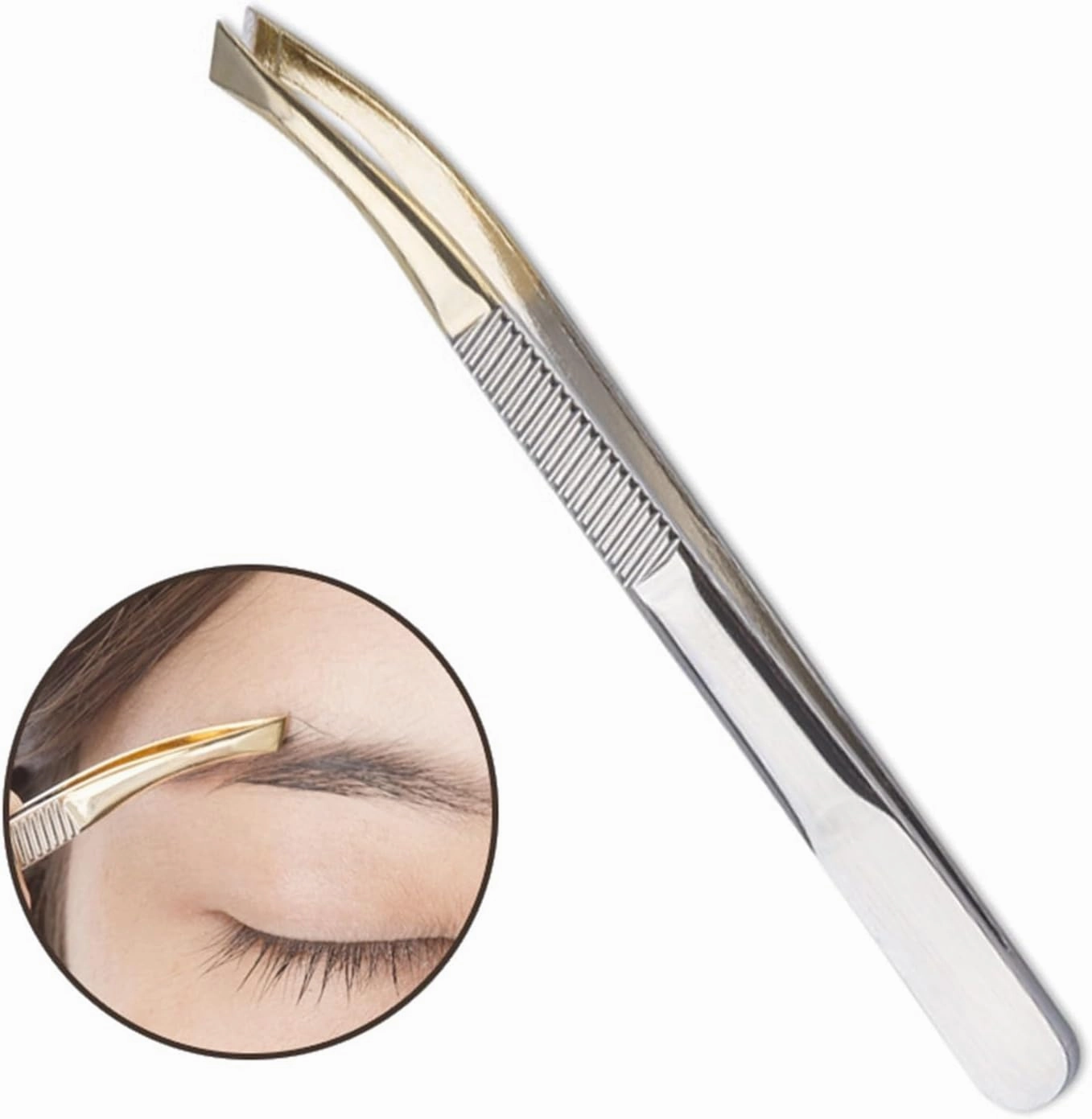 1PC Slant Tips Eyebrow Clips Stainless Steel Eyelash Extension Tweezers Brow Tweezers Makeup Tools (Silver 1SIZE)
