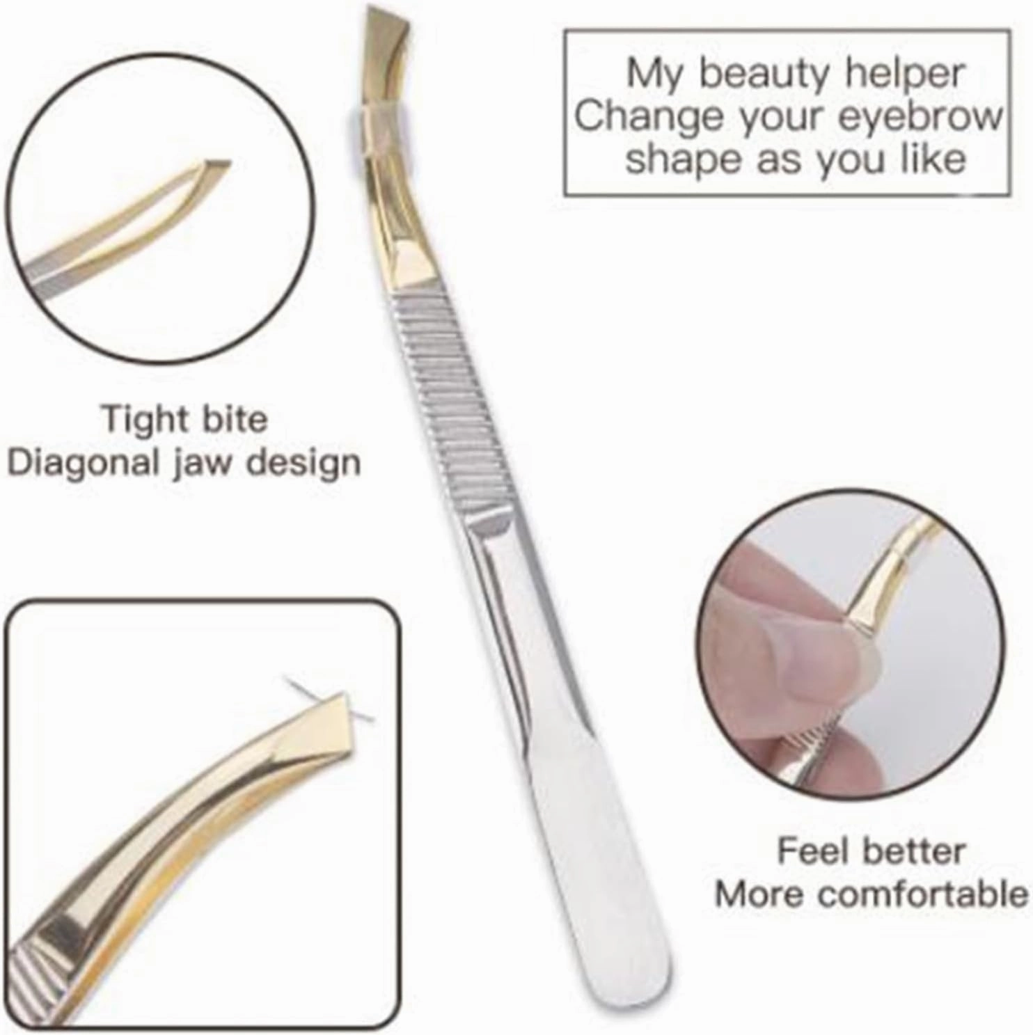 1PC Slant Tips Eyebrow Clips Stainless Steel Eyelash Extension Tweezers Brow Tweezers Makeup Tools (Silver 1SIZE)