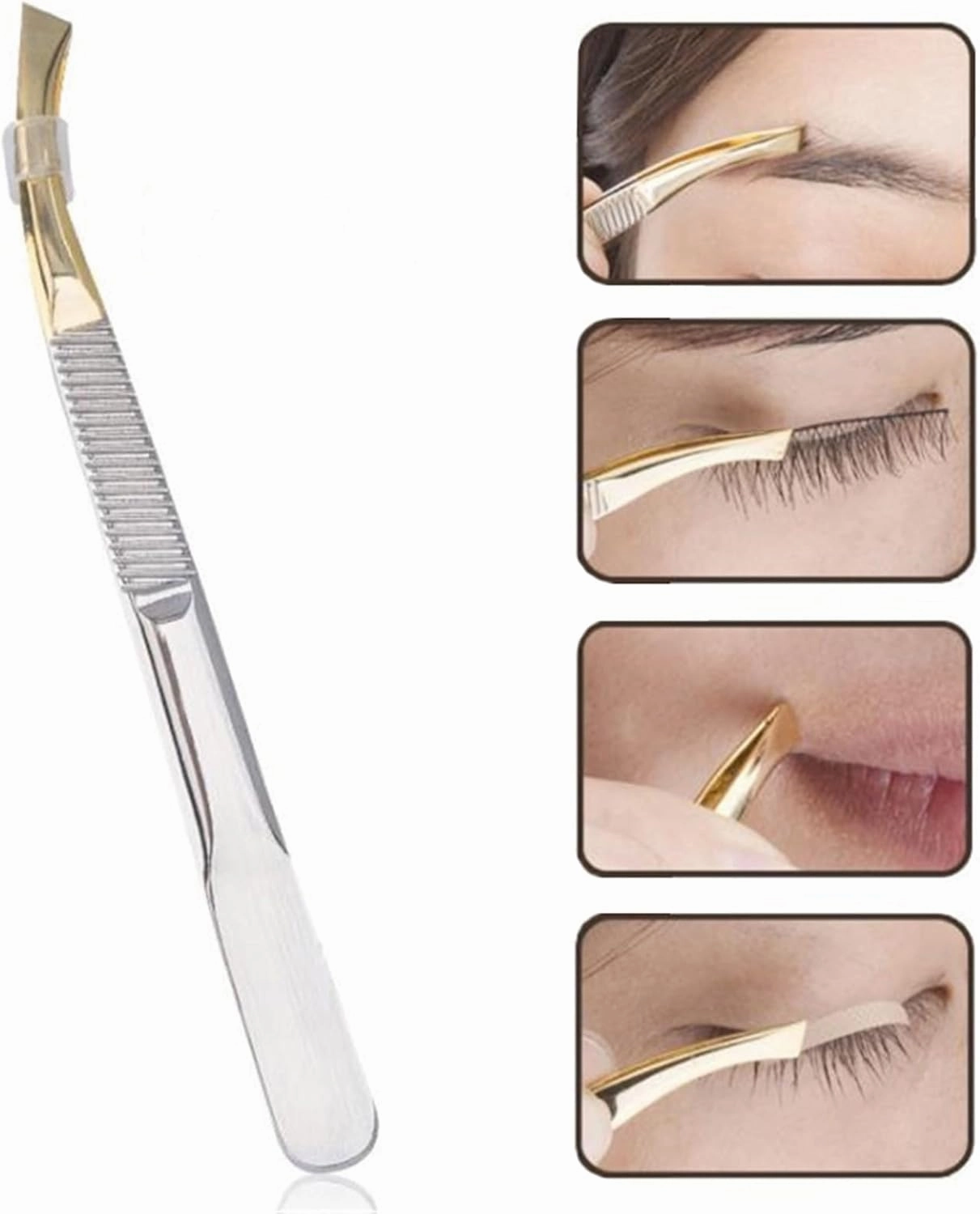 1PC Slant Tips Eyebrow Clips Stainless Steel Eyelash Extension Tweezers Brow Tweezers Makeup Tools (Silver 1SIZE)