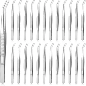 24 Pcs Stainless Steel Tweezers for Crafting with Curved Serrated Tip Multipurpose Forceps Sewing Machine Tweezers
