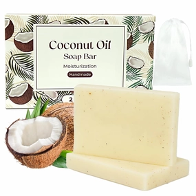 2 Pcs Coconut Oil Soap Bar, Gentle Nourishing Handmade Bath Soap with Coconut oil and Shea Butter for Women and Men All Skin Types, 4 OZ