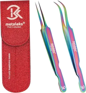 2PCS Japanese Stainless Steel, Eyelash Extension Tweezers, Matt Finish,Black Magnetic Double Tweezers Pouch (RT-05TM01)