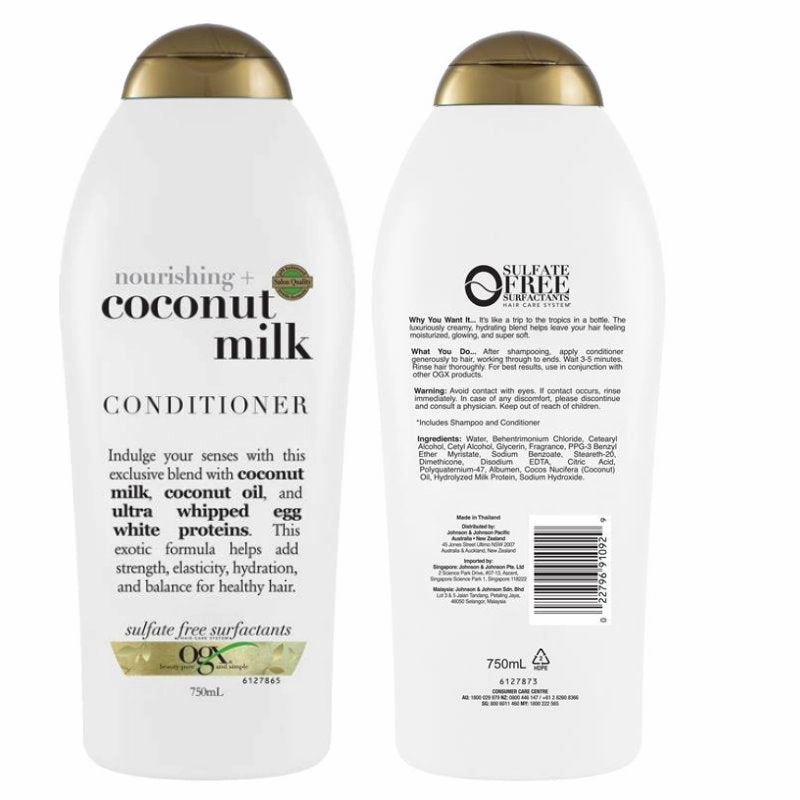 2x OGX Nourishing Hydrating Coconut Milk Conditioner For Dry Hair 750mL