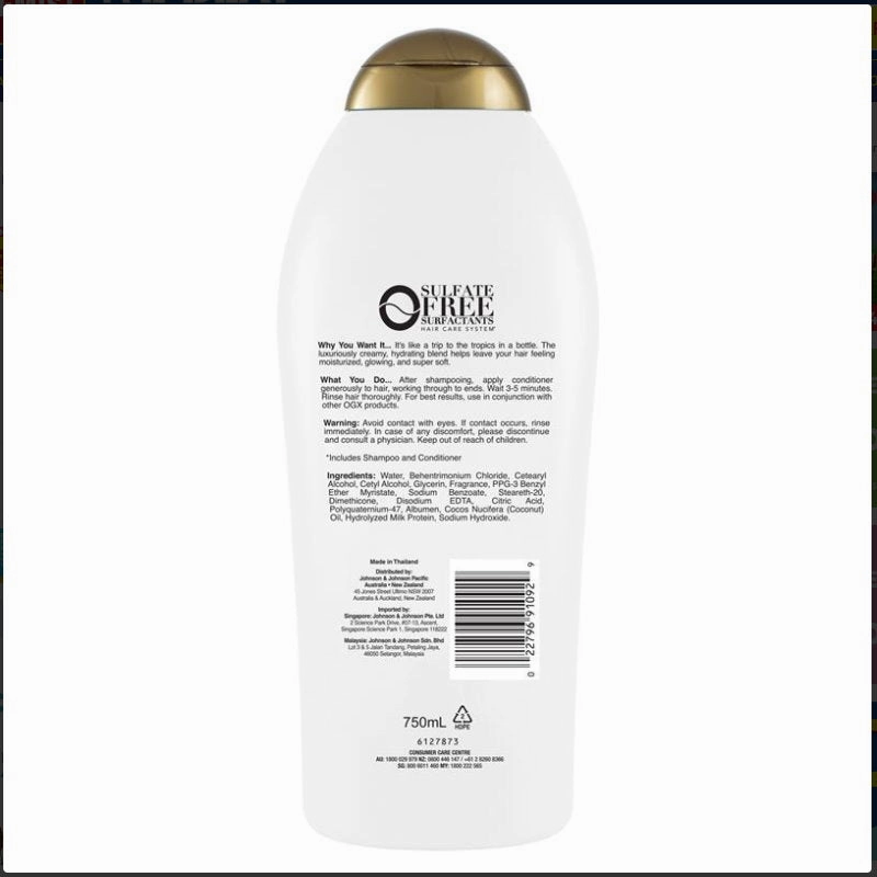 2x OGX Nourishing Hydrating Coconut Milk Conditioner For Dry Hair 750mL
