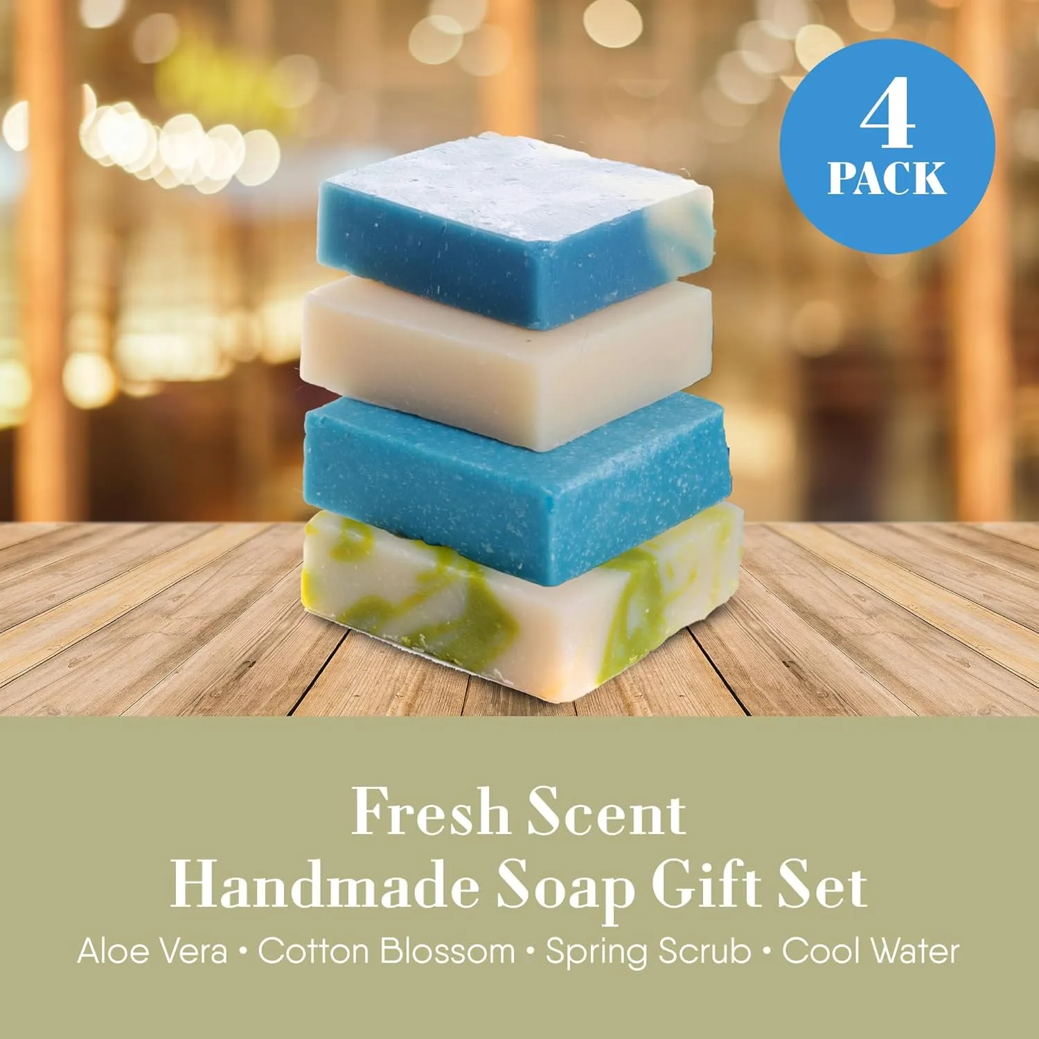 360Feel Fresh Handmade Soap Gift Set - Nourishing and Hydrating Set of Bar Soap - Infused with Four Refreshing Scents Aloe Vera, Cotton Blossom, Spring Scrub, and Cool Water - Set of 4