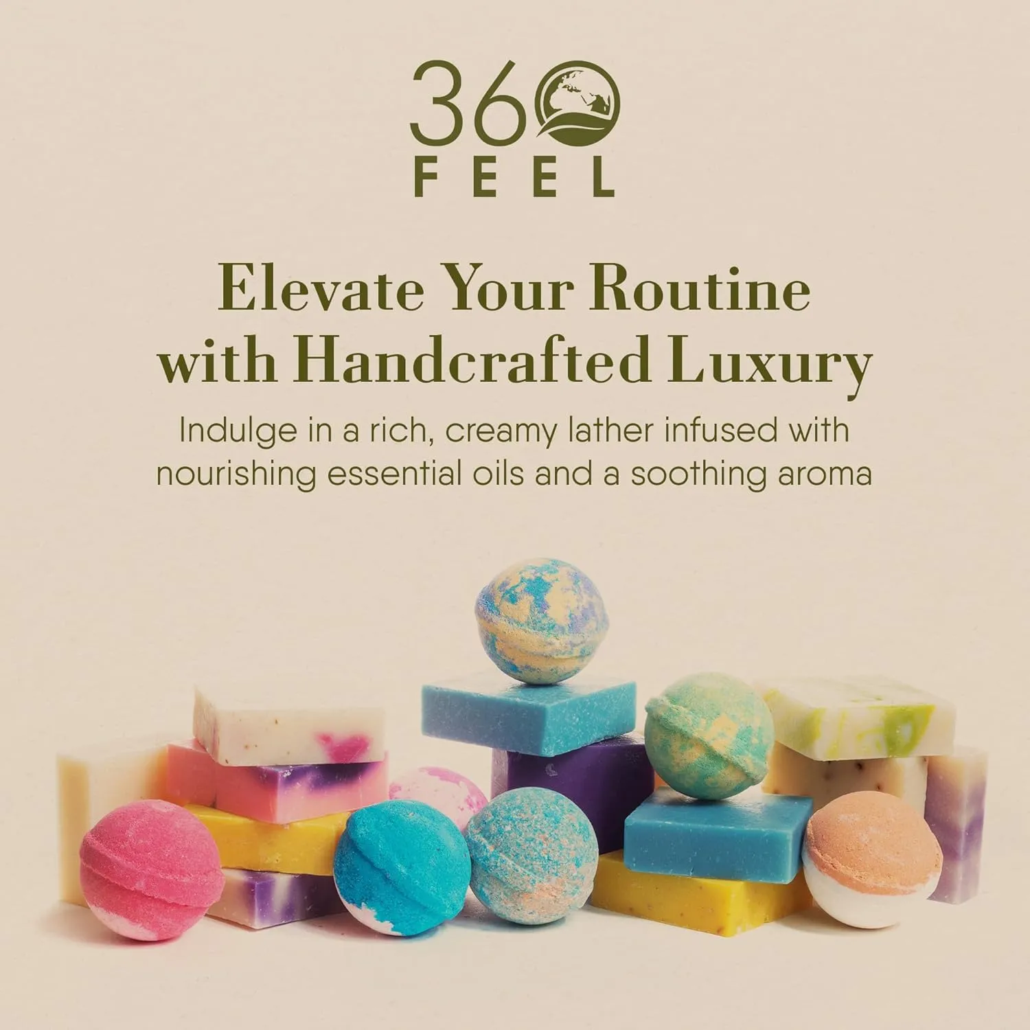 360Feel Fresh Handmade Soap Gift Set - Nourishing and Hydrating Set of Bar Soap - Infused with Four Refreshing Scents Aloe Vera, Cotton Blossom, Spring Scrub, and Cool Water - Set of 4