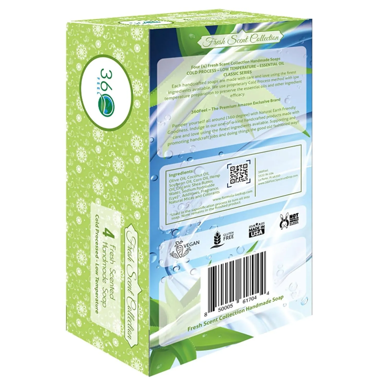 360Feel Fresh Handmade Soap Gift Set - Nourishing and Hydrating Set of Bar Soap - Infused with Four Refreshing Scents Aloe Vera, Cotton Blossom, Spring Scrub, and Cool Water - Set of 4