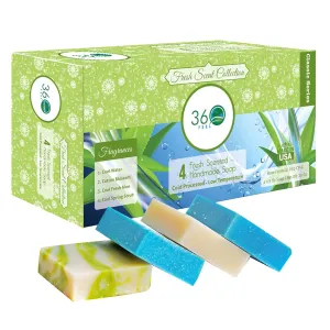 360Feel Fresh Handmade Soap Gift Set - Nourishing and Hydrating Set of Bar Soap - Infused with Four Refreshing Scents Aloe Vera, Cotton Blossom, Spring Scrub, and Cool Water - Set of 4