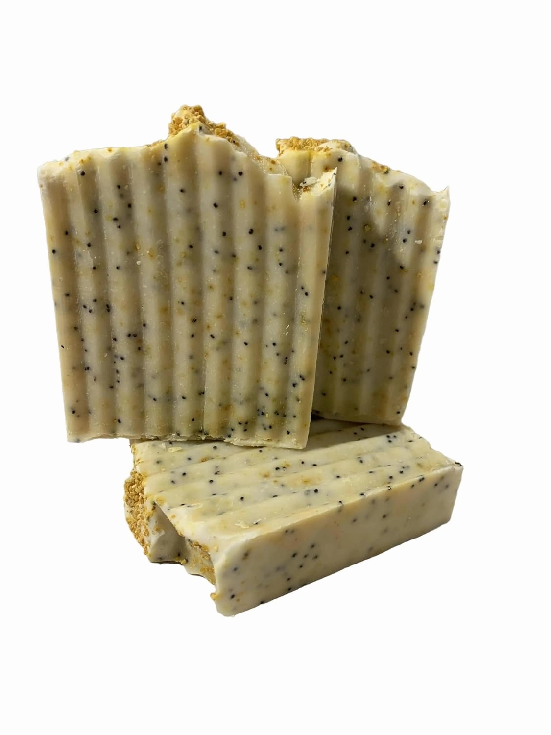 3 Pack Exfoliating Soap Bar with Lemon Custard, Orange & Poppy Seeds, Handmade with Coconut Oil & Tallow