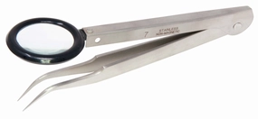 4-1/2" Size #7 Anti-Magnetic Pointed 3X Magnifying Curved Tweezers