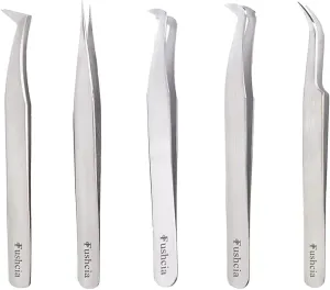 5 Pcs Stainless Steel Lash Tweezers - Eyelash Extension Tweezers for Removing Ingrown Facial Hair – Straight Curved Shape Ingrown Hair Tweezers Set – Eyelash Applicator Tool