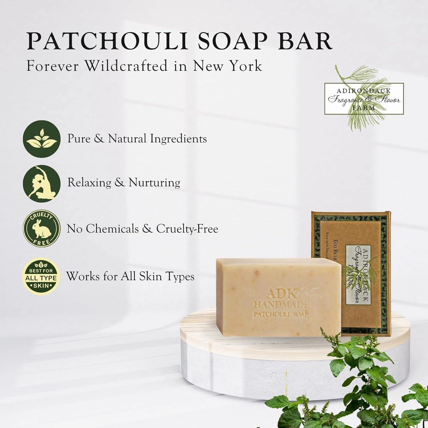 Adirondack Fragrance & Flavor Farm ADK Natural Patchouli Soap Bar 16 oz., Handmade Vegan Olive Oil Body Soap for Dry and Sensitive Skin, Moisturising for Men, Women & Babies