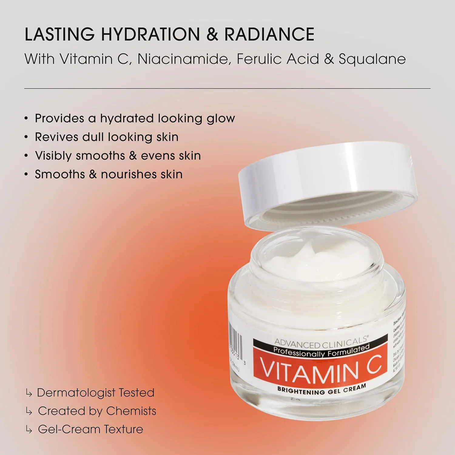 Advanced Clinicals Brightening Vitamin C Body Cream   Potent Vitamin C Face Moisturizer Gel Cream 2pc Skincare Set For Women & Men To Diminish Appearance Of Dark Spots, Wrinkles, & Dry Skin, 2pc Set