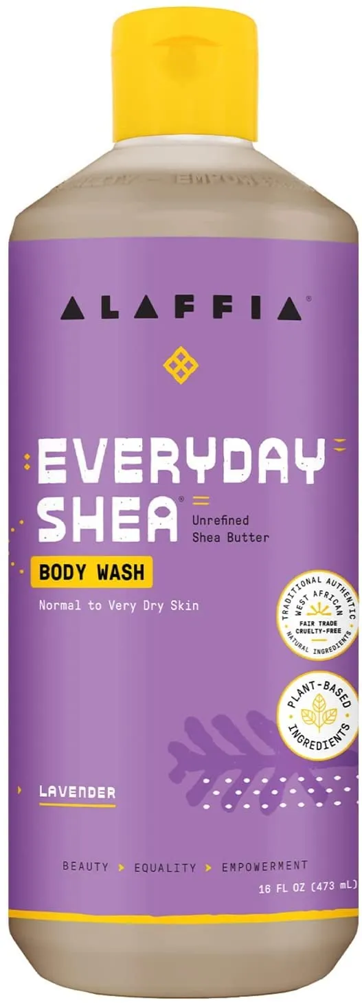 Alaffia Everyday Shea Body Wash, Naturally Helps Moisturize and Cleanse Without Stripping Natural Oils with Fair Trade Shea Butter, Neem, and Coconut Oil, Lavender, 2 Pack - 16 Fl Oz Ea