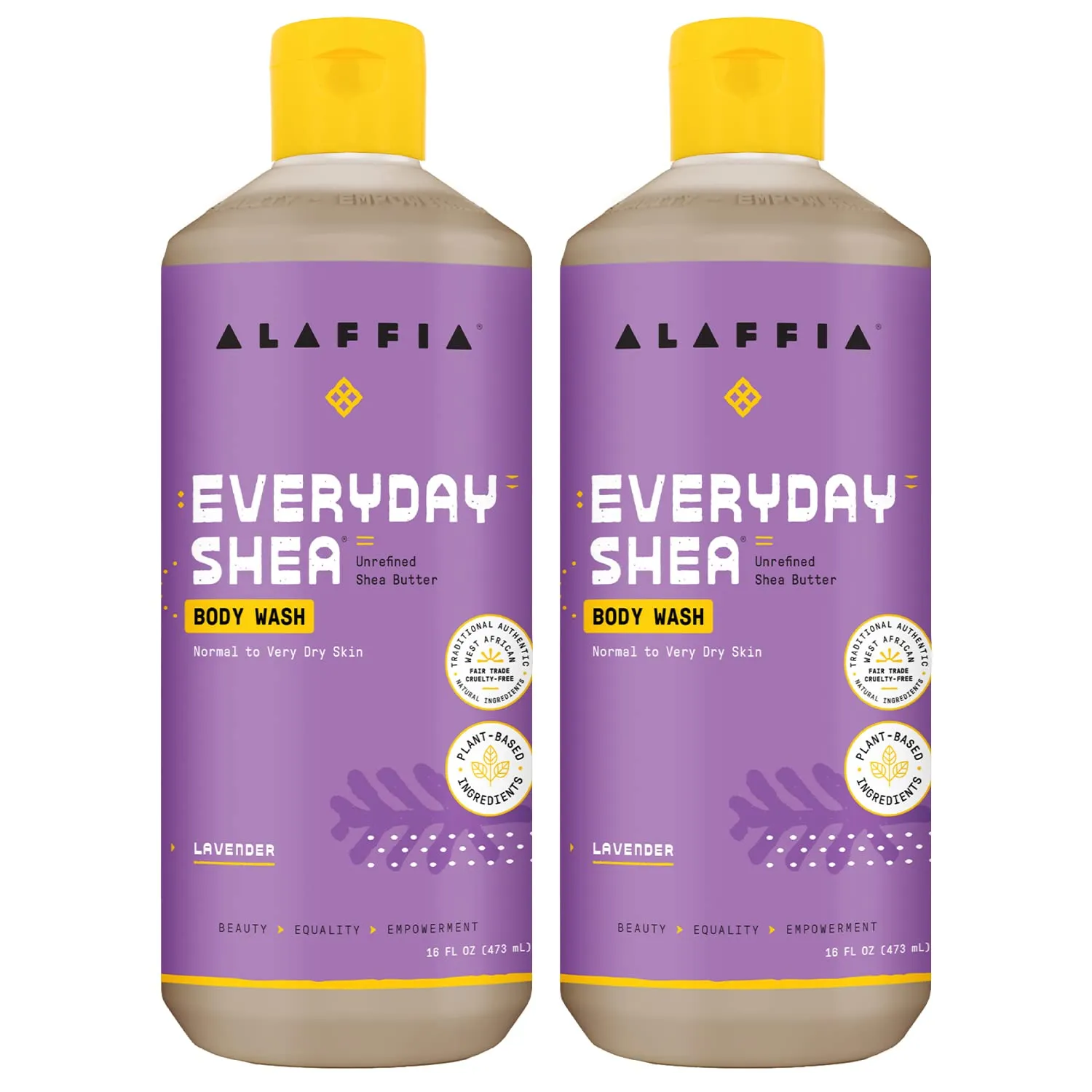 Alaffia Everyday Shea Body Wash, Naturally Helps Moisturize and Cleanse Without Stripping Natural Oils with Fair Trade Shea Butter, Neem, and Coconut Oil, Lavender, 2 Pack - 16 Fl Oz Ea