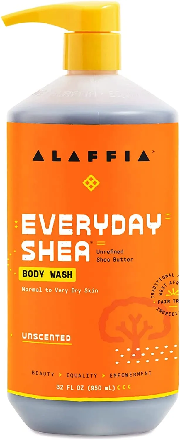Alaffia Everyday Shea Body Wash, Naturally Helps Moisturize and Cleanse Without Stripping Natural Oils with Fair Trade Shea Butter, Neem, and Coconut Oil, Unscented, 2 Pack - 32 Fl Oz Ea