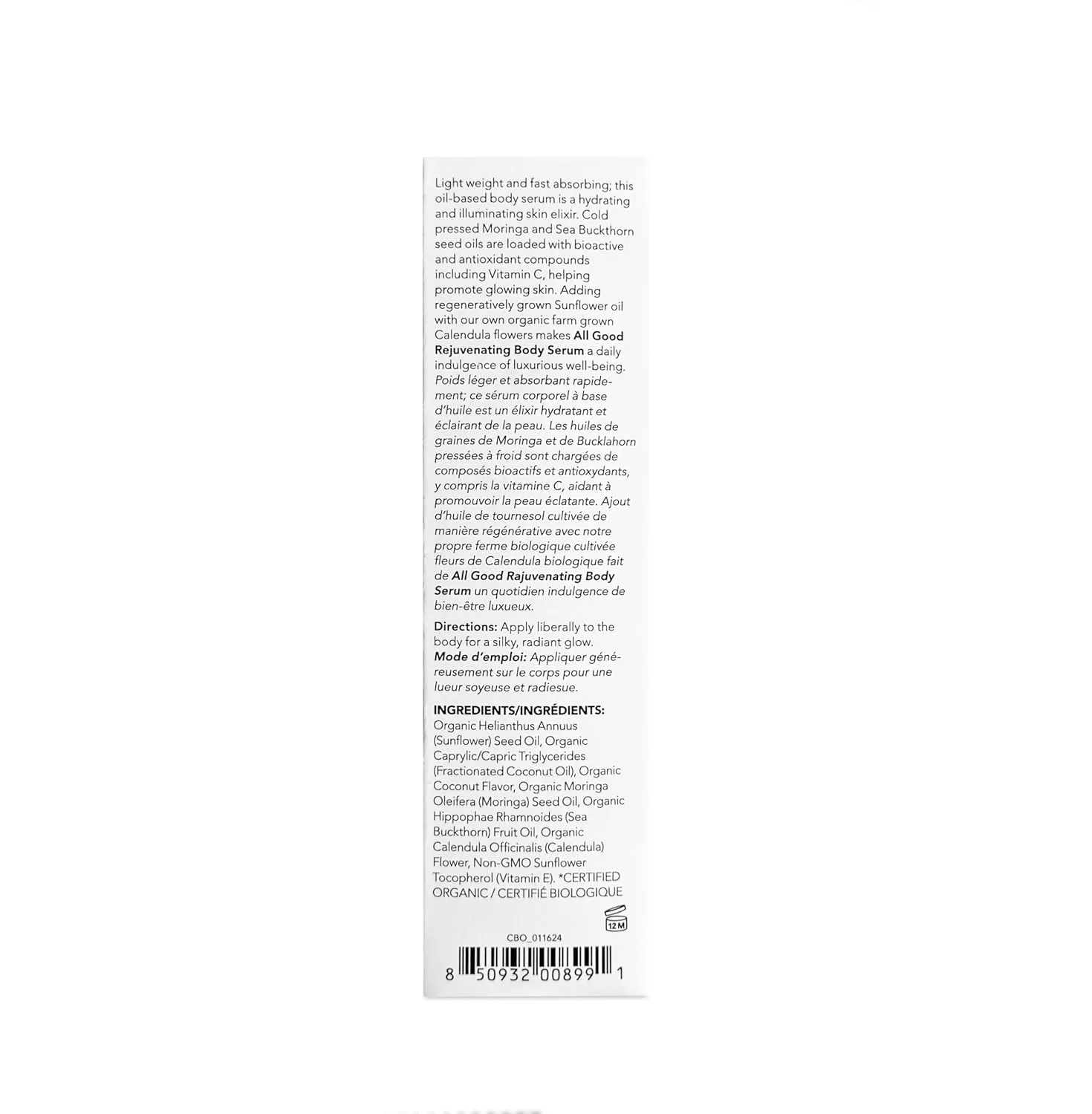 All Good Rejuvenating Body Serum for Men & Women - Calendula, Moringa, Sea Buckthorn & Essential Oils - Lightweight, Moisturizer & Replenishing Serum - Made in USA - 3oz (Coconut)