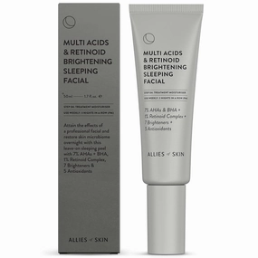 Allies of Skin Multi Acids & Retinoid Brightening Sleeping Facial: Glycolic   Lactic   Salicylic Acid, Hyaluronic Acid, Niacinamide, 1% Retinoid Complex. Overnight Sleeping Peel. 1.7 oz / 50 ml