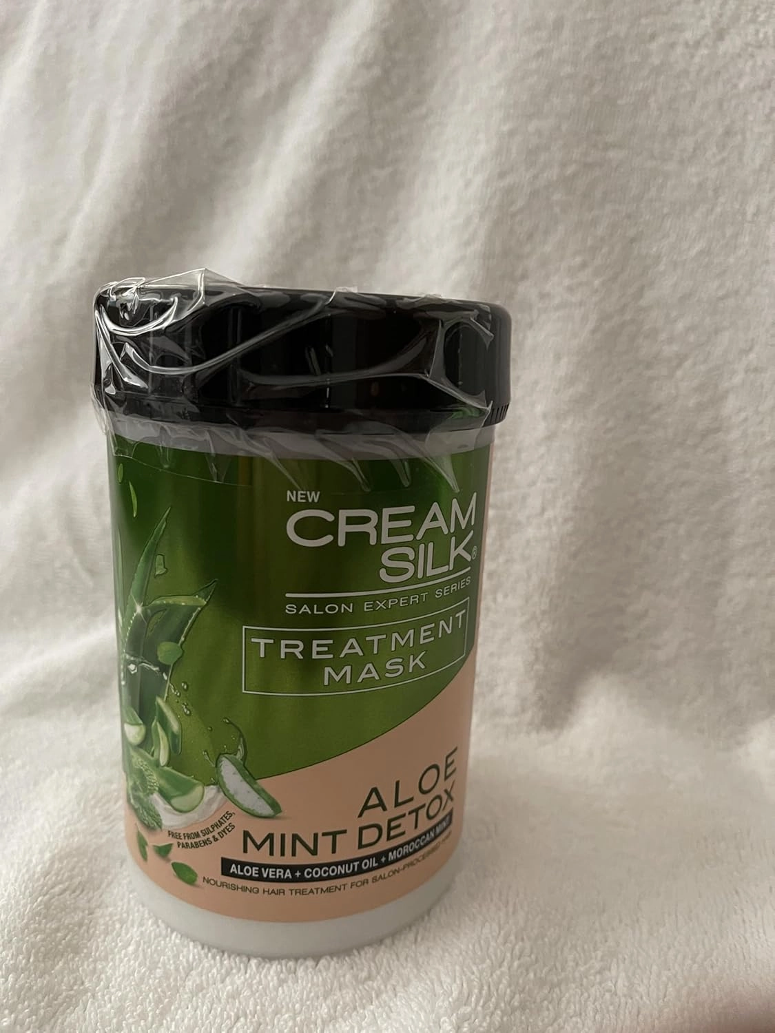 Aloe Mint Hair Mask with Coconut Oil & Moroccan Mint, 650ml Weekly Detox Treatment Nourishes & Restores Hair Naturally, Green