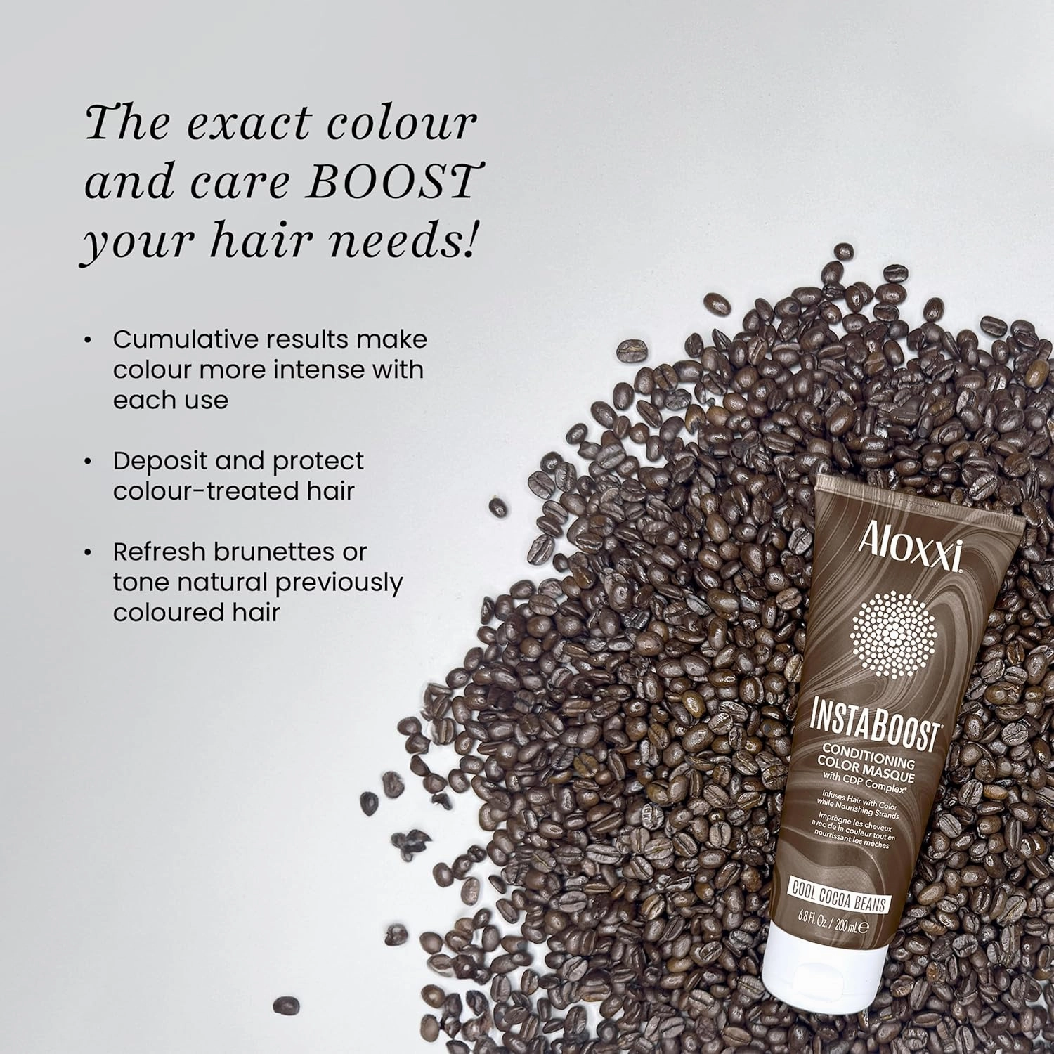 ALOXXI InstaBoost Conditioning Color Mask in Cool Cocoa Beans, Deposits Dark Brown Color and Deeply Conditions Hair, 6.8 Fl Oz
