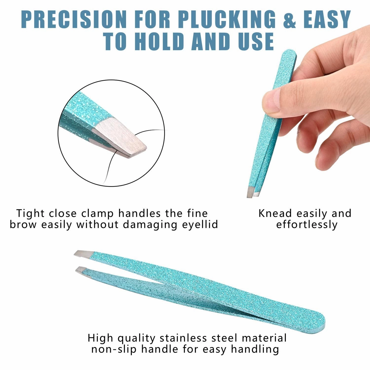Amytor Eyebrow Tweezer Set, 4 Pcs Professional Stainless Steel Tweezers for Women, Precision Tweezer for Facial Hair, Splinter and Ingrown Hair Removal（Cyan）