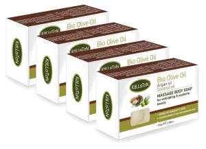 Μassage Body Soap with Argan Oil, Massage & Exfoliating Natural Soap, Crafted in Crete, Greece, Cruelty Free, 110g Each Bar, Pack of 4