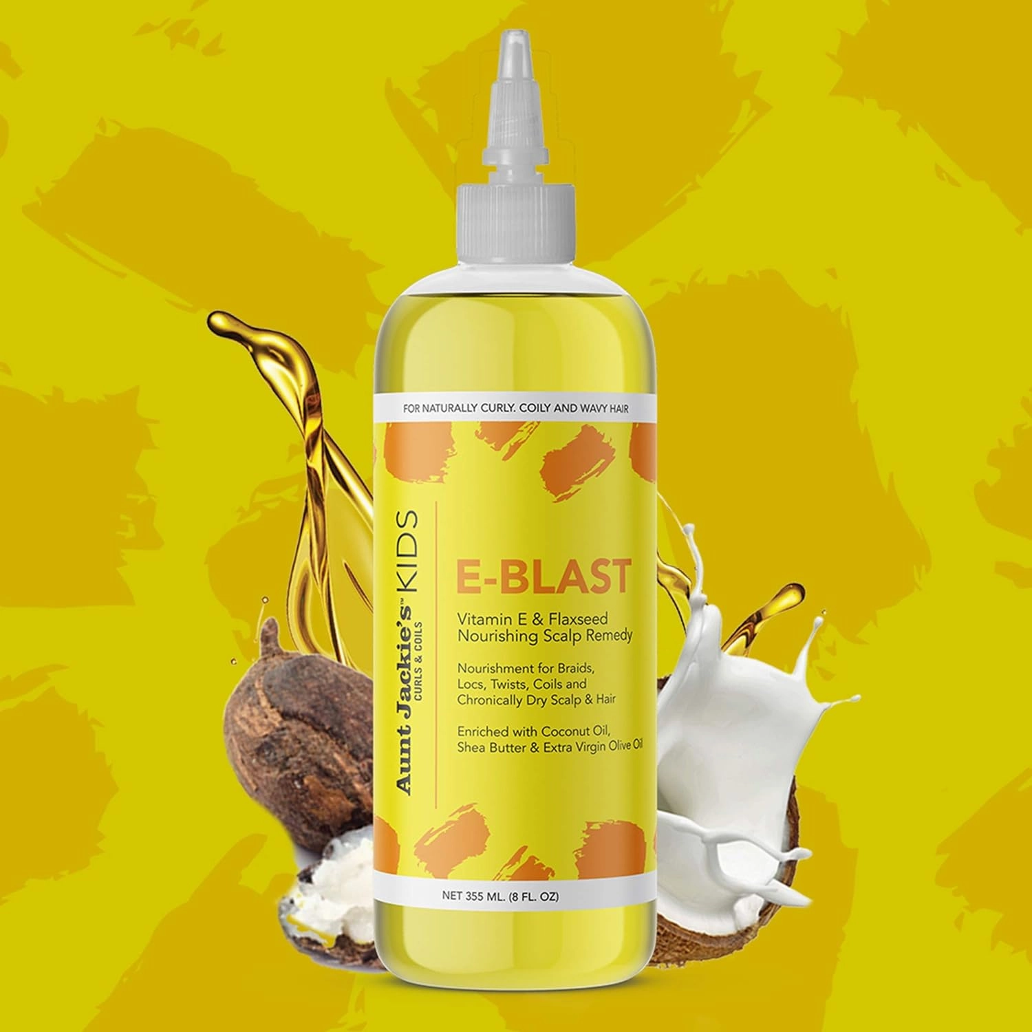 Aunt Jackie's Kids E-Blast Daily Oil for Dry Scalp, Vitamin E and Flaxseed Nourishing Scalp Remedy for Naturally Curly, Coily and Wavy Hair, 8 oz (Pack of 2)