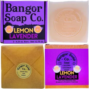 Bangor Soap Co.'s SWEET LEMON LAVENDER Pure, Natural Soap Bars, The FINEST Tallow, Coconut, and Hemp, NOTHING Artificial, NOTHING Superficial for A Smooth, Nourishing Lather (3-Pack)