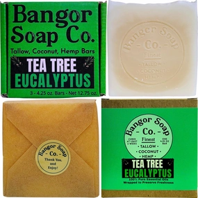 Bangor Soap Co.'s COOLING TEA TREE EUCALYPTUS Pure, Natural Soap Bars, The FINEST Tallow, Coconut, and Hemp, NOTHING Artificial, NOTHING Superficial for A Smooth, Nourishing Lather (3-Pack)…