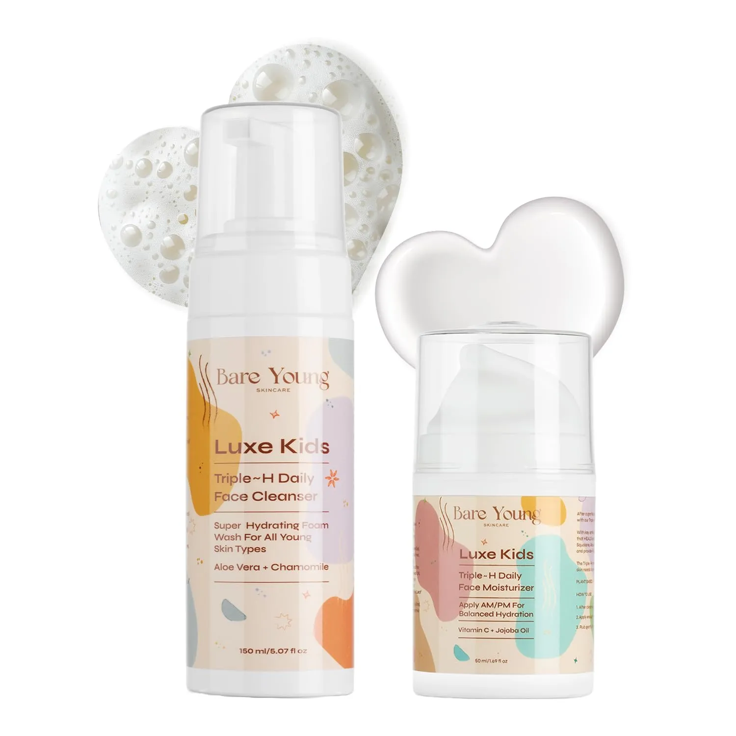 Bare Young Triple H Kids Skincare Set, Gentle Face Wash, and Moisturizer, Fragrance-Free Kid Skin care Gift Set, Nourishing Skin Care Products for Kids, Vegan Plant-Based Skincare for kids