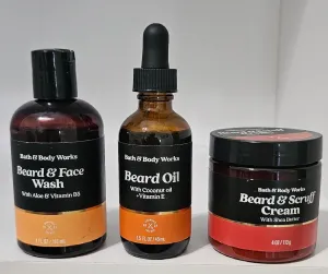 Bath & Body Beard Care Set, Face Wash with Aloe & Vitamin B5, Beard Oil with Coconut Oil, Scruff Cream with Shea Butter, 4 fl oz/1.5 fl oz/4 oz