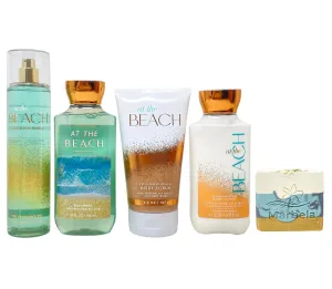 Bath & Body Works At The Beach Deluxe Gift Set - Fragrance Mist, Body Wash, Body Scrub and Body Lotion with a Sea Breeze Bar Soap - Full Size