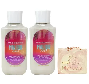 Bath & Body Works Malibu Heat 2 Pack Body Lotion Bundle with a Himalayan Salts Springs Bar Soap - Full Size