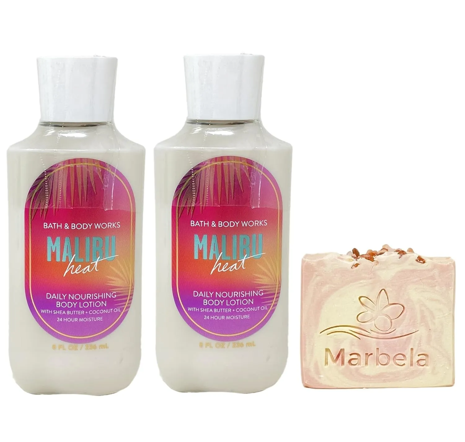 Bath & Body Works Malibu Heat 2 Pack Body Lotion Bundle with a Himalayan Salts Springs Bar Soap - Full Size