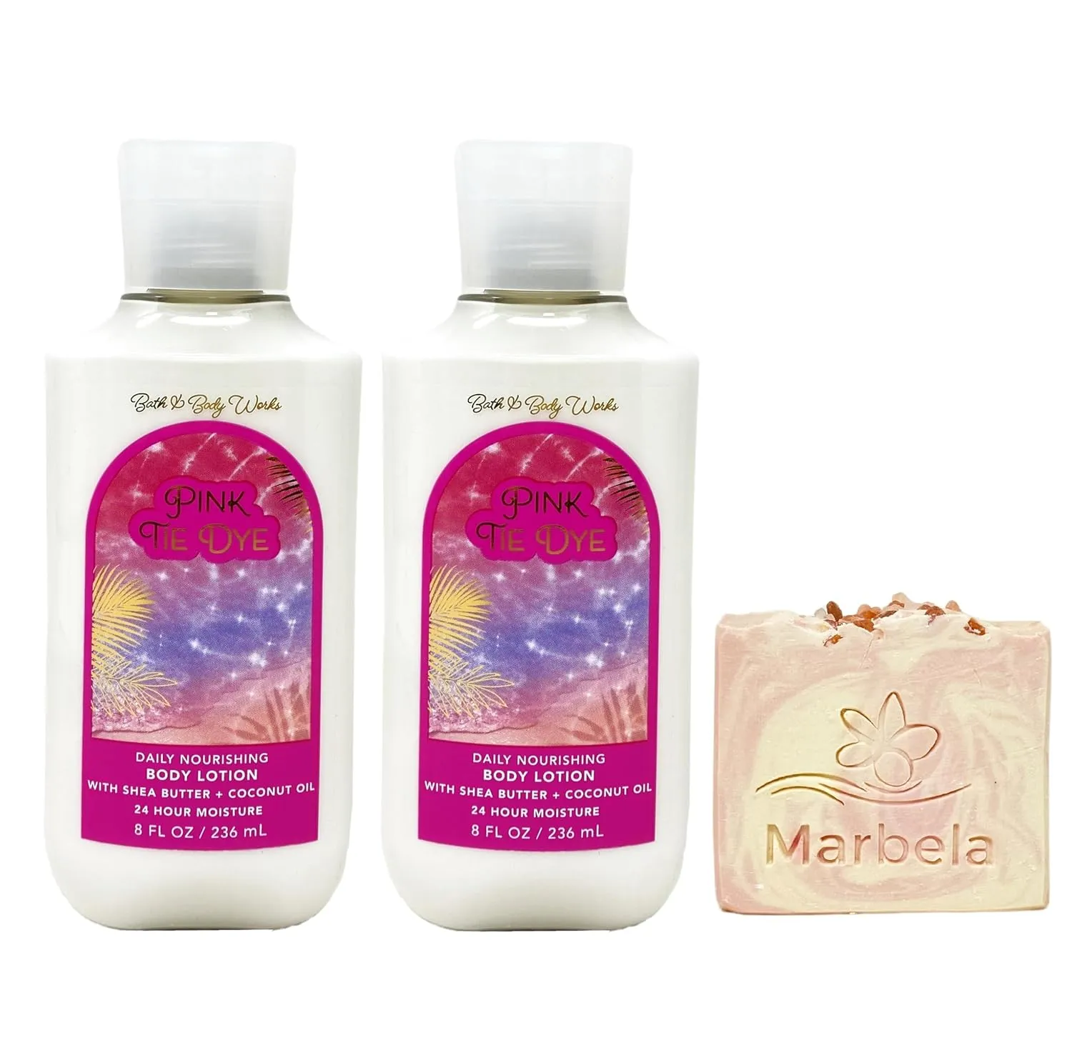 Bath & Body Works Pink Tie Dye 2 Pack Body Lotion Bundle with a Himalayan Salts Springs Bar Soap