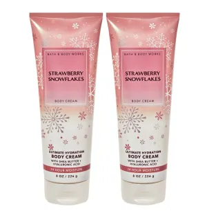 Bath & Body Works Strawberry Snowflakes Ultimate Hydration Body Cream For Women 8 Fl Oz 2- Pack (Strawberry Snowflakes)