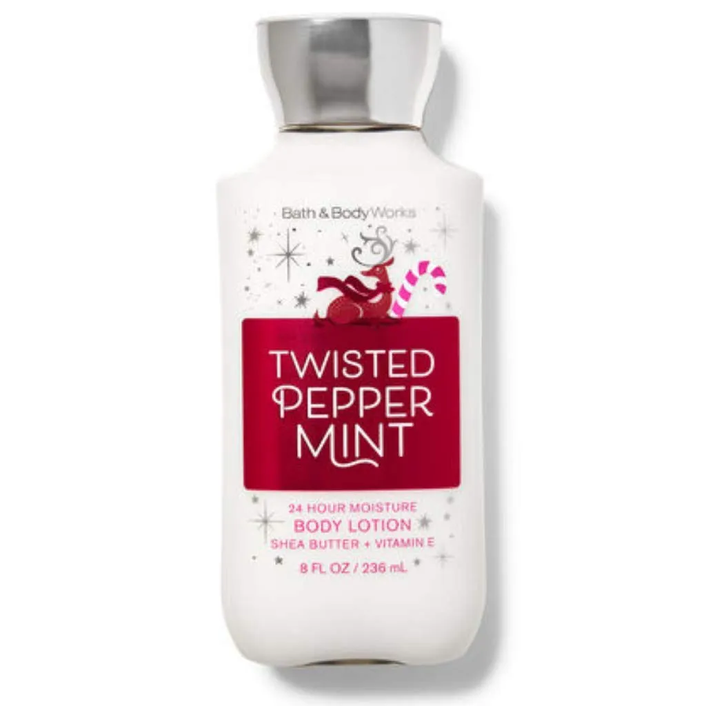 Bath & Body Works Twisted Peppermint 24 Hour Body Lotion 8 Ounce Reindeer with Candy Cane Label 2020