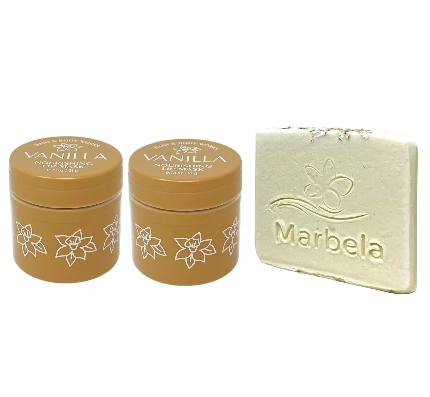Bath & Body Works Vanilla 2 Pack Lip Mask Bundle with a Natural Oats Sample Soap