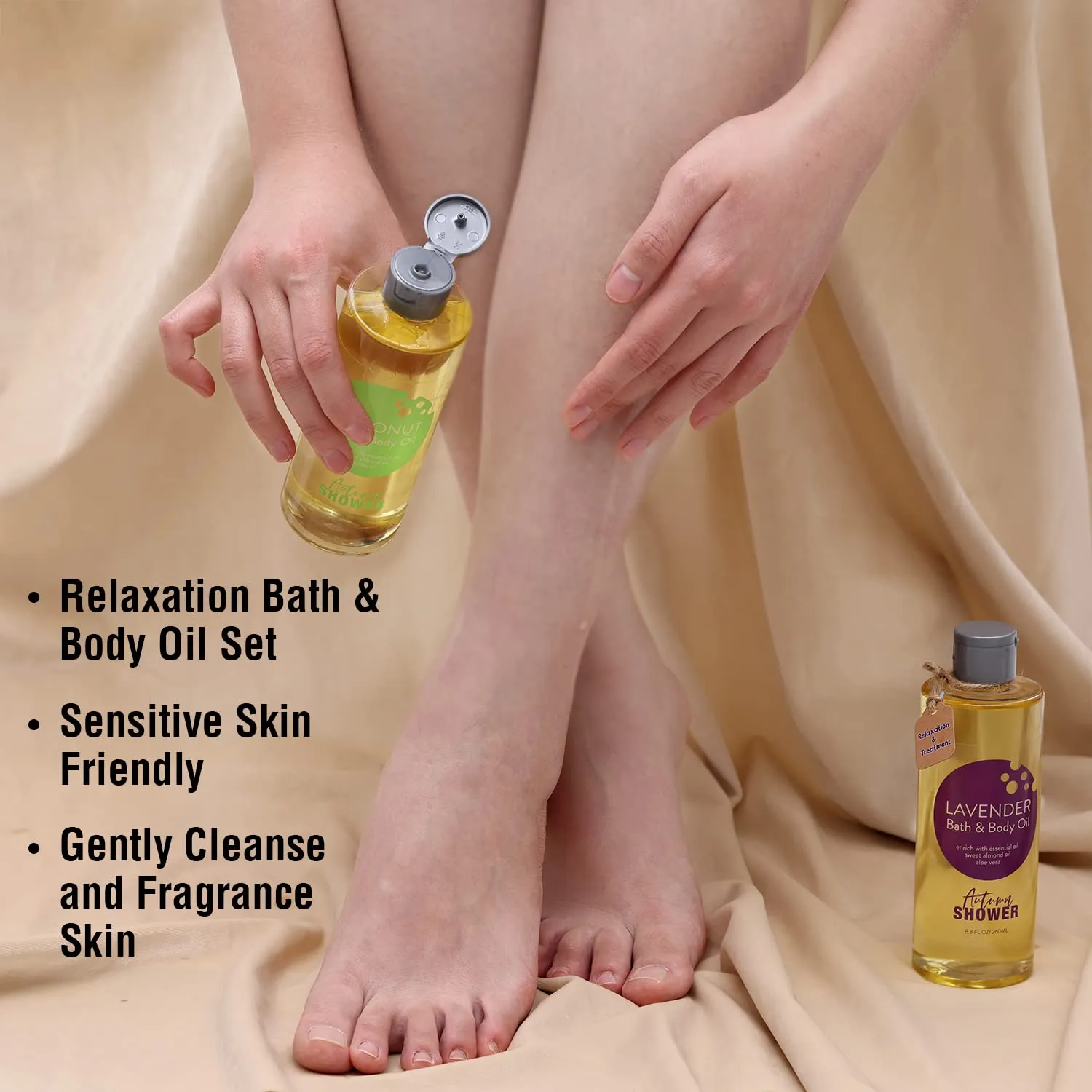 Bath and Body Oil Body Oil with Sweet Almond Jojoba and Shea Butter, Lavender & Coconut Shower Oils Mother's Day Gift for Women Dry Skin 17.6 fl oz (Pack of 2)