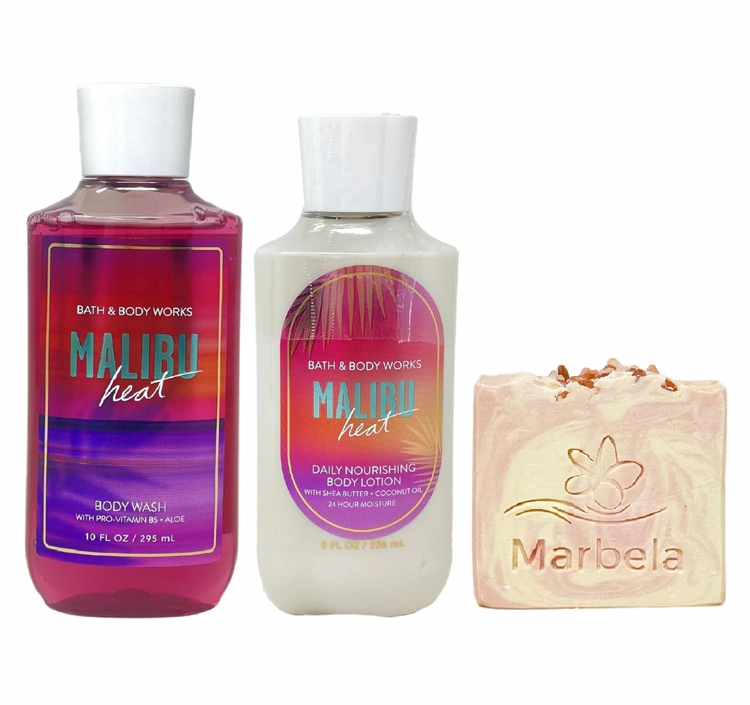 Bath & Body Works Malibu Heat Body Wash and Body Lotion Duo Set with a Himalayan Salts Springs Bar Soap - Full Size