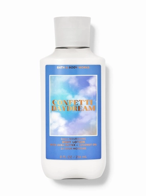 Bath and Body CONFETTI DAYDREAM Daily Nourishing Body Lotion with shea butter   coconut oil 8 fl oz Fragrance notes: fresh raspberries, sparkling pear and blue iris