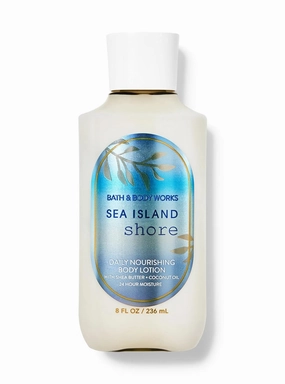 Bath and Body Sea Island Shore Daily Nourishing Body Lotion with shea butter   coconut oil 24 hour moisture 8 fl oz / 236 ml clean cotton, orange blossom, blue freesia and ocean musk