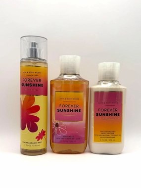 Bath and Body Work Forever Sunshine Gift Set, Fine Fragrance Mist 8 FL OZ, Body Wash 10 FL OZ, Body Lotion 8 FL OZ