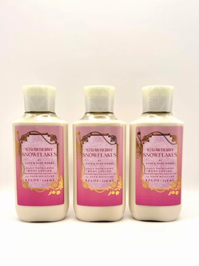 Bath and Body Work Strawberry Snowflakes Daily Nourishing Body Lotion, 8 fl oz, 24 Hour Moisture, Set of 3