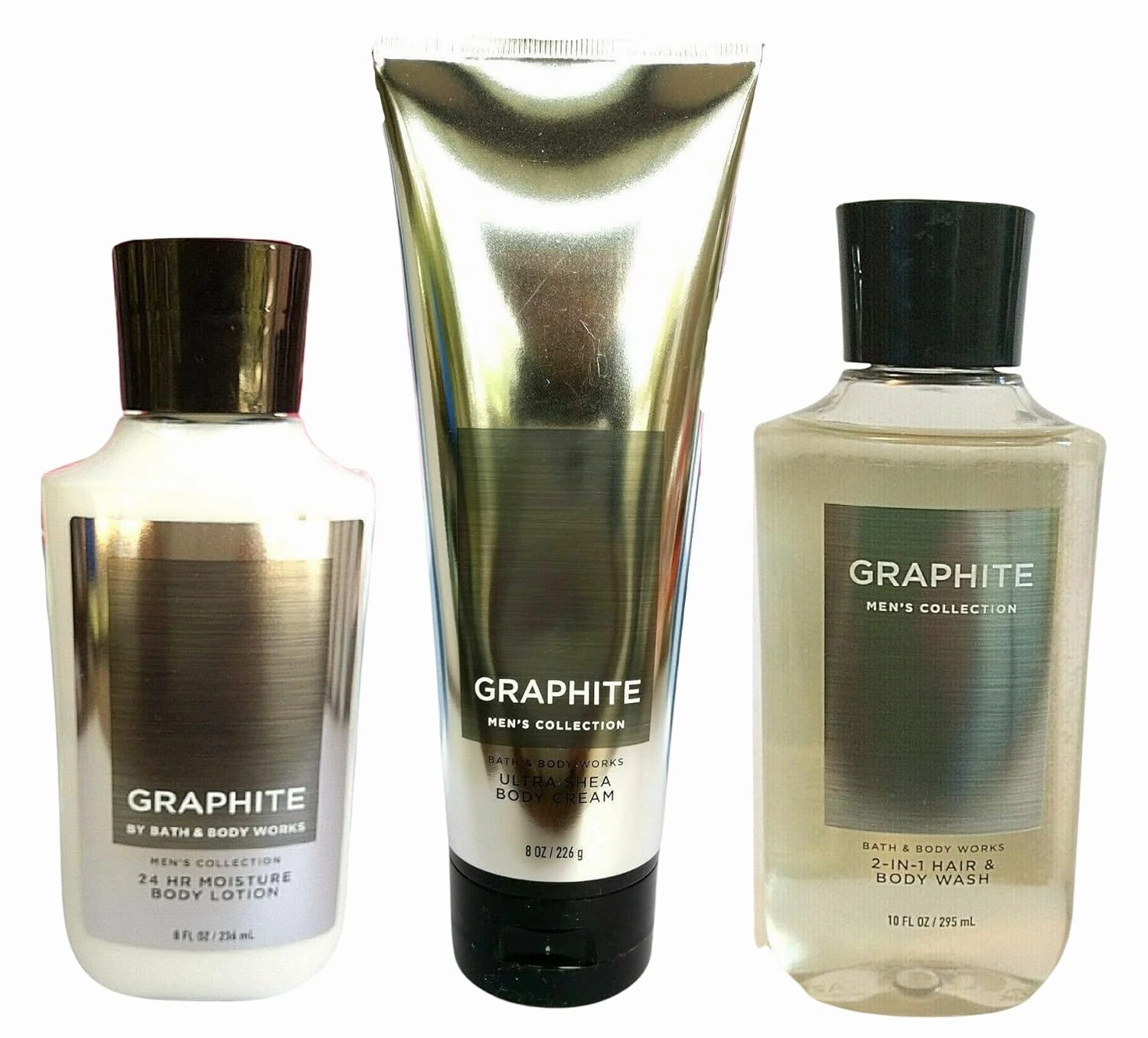 Bath and Body Works 3 Piece Men Graphite Gift Set 3-in-1 Hair, Face & Body Wash, Body Cream, Body Lotion