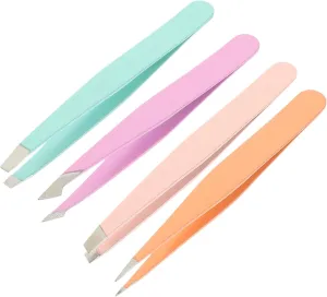 Beaupretty 12pcs Stainless Steel Eyebrow Tweezers Precision Eyebrow Clamps for Shaping and Trimming Hair Removal Tools Pointed and Flat Tips Lightweight and Portable Makeup Essential