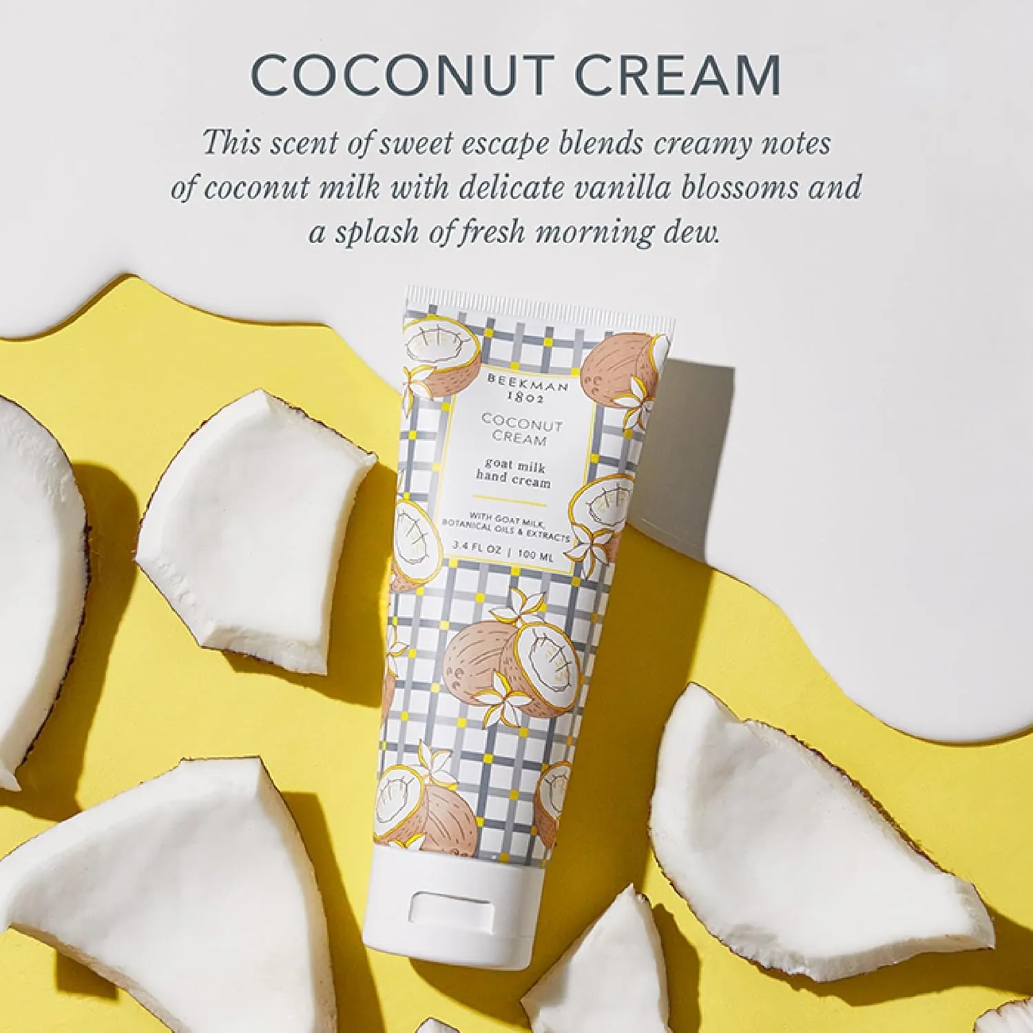 Beekman 1802 Coconut Cream Hand Cream - Scented - 3.4 fl oz - Nourishes, Hydrates & Repairs - With Shea Butter & Glycerin - Non-Greasy - Microbiome Friendly - No Irritation - Good for Sensitive Skin