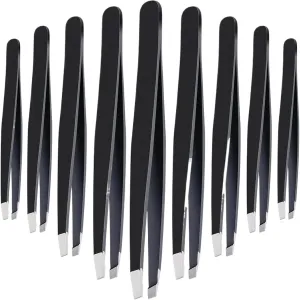 Black Precision Eyebrow Tweezers Stainless Steel Slant Tip For Men And Women Facial Hair Removal And Shaping