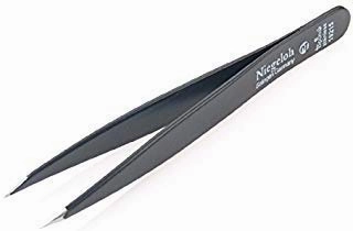 Black Coated Toplnox Pointed Tweezers. Made by Niegeloh in Solingen, Germany