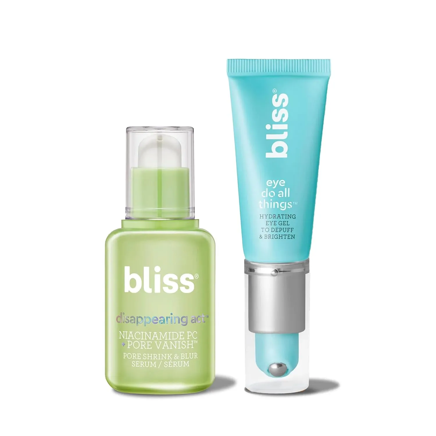 Bliss Disappearing Act Niacinamide Serum & Eye Do All Things Eye Gel: Pore Minimizer Smooths Complexion - Depuff   Brighten Eyes - Vegan & Cruelty Free